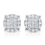 14k White Gold Princess-cut Diamond Composite Stud Earrings (1 cttw, H-I, I2)