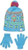 London Fog Big Girls' Knit Jacquard Beanie with Pom and Solid Magic Glove