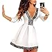 FANCYINN Women Deep V-neck Lace Patchwork Skater Mini Cocktail Dress