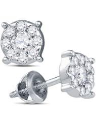 14K White Gold Round Brilliant Cut Diamond - Round Shape Invisible & Channel Set Studs Earrings with Secure Screw Back Closure - (.49 cttw.)