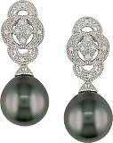 Silver Black Tahitian Pearl and Diamond Earrings