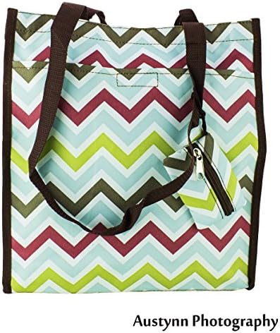 Tote Shoulder Zipper Bag Book Travel Chevron Zig Zag Pockets PLUS Coin Purse