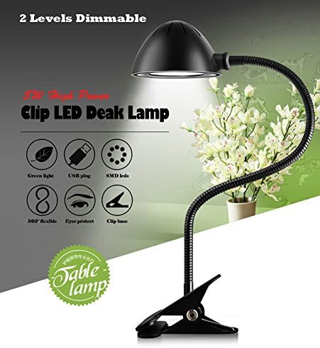 Dimmable LED Desk Lamp,Good for Reading/Studying/Working,Flexible and Protable Clip Table Lamp. 2-Level Dimmer,5V/1A USB Charging Port,22-Inches,Piano Black