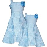 Rare Editions Girls 7-16 TURQUOISE-BLUE METALLIC CIRCLE EMBROIDERED PLEATED LINEN Special Occasion Wedding Flower Girl Easter Party Dress