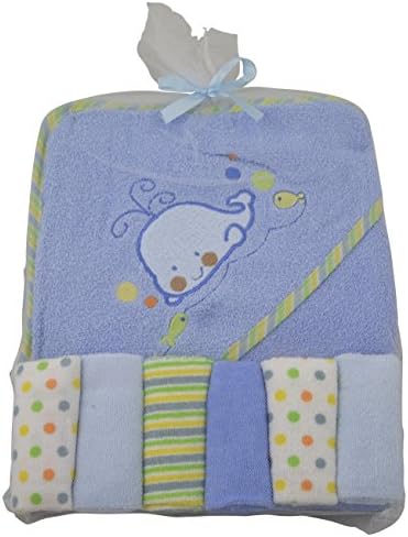 Little Mimos Blue Hooded Towel and Washcloth 7 pcs Bath Set For Baby Boys