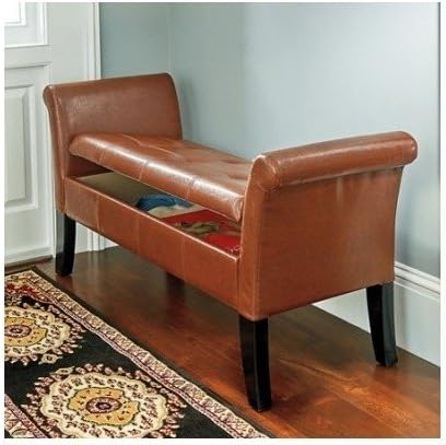 Entryway Storage Bench Leather Like Brown 48"