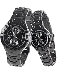 Orient Idea Ori-0279E 2 x Round Case Quartz Wrist Watches with Alloy Band for Couples Lovers - Black
