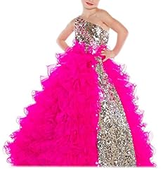 Girls One Shoulder Sequined Pageant Dress 