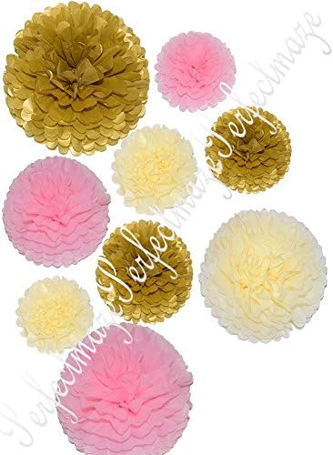 Perfectmaze Gold Dust Pom Pom Set Mix 3 Sizes 8" 10" 15" for Wedding, Birthdays, Celebrations