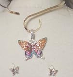 Genuine Gold Plated Choker Necklace with Engraved Butterfly Pendants Earrings for Women and Teens