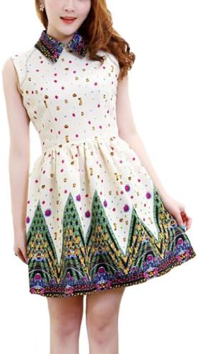 XQN Women's Star Print Temperament Lapel Slim Sleeveless Petite Vest Dress