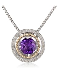 S&G Sterling Silver and 14k Yellow Gold with Diamond Halo Pendant Necklace, 18"