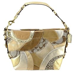 Coach 14005 Circle Mosaic Patchwork Carly Handbag Hobo Purse in Khaki and Gold