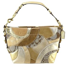 Coach 14005 Circle Mosaic Patchwork Carly Handbag Hobo Purse in Khaki and Gold