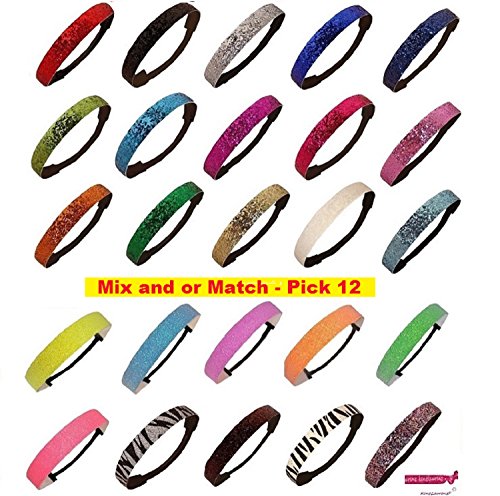 12 Glitter Headbands U PICK all COLORS by Kenz Laurenz - Elastic Stretch Sparkly Fashion Headband for Teens Girls Women Softball Pack Volleyball Basketball Sports Teams Set Hair Accessories Store