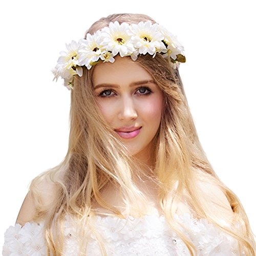 Valdler Exquisite Daisy Flower Crown with Adjustable Ribbon for Wedding Festivals