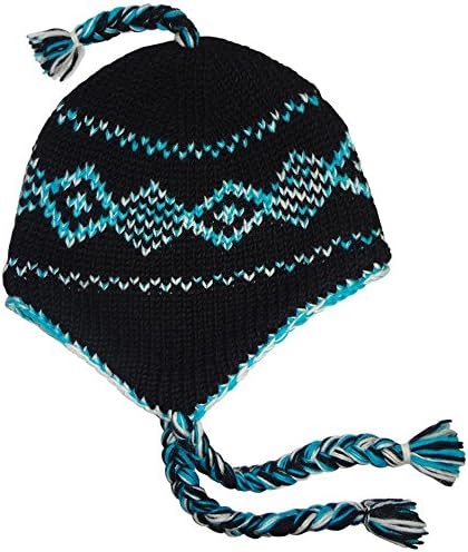 Authentic Soul Black Blue White Unisex Ear Flap Sherpa Hat Ski Beanie