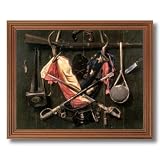 Civil War Flag Knife Rifle Sword Hat Picture Oak Framed Art Print by 