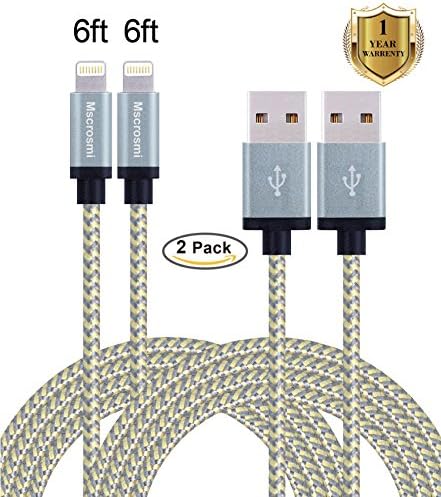Mscrosmi 2Pack 6ft Nylon Braided Lightning Cable USB Cord Charging Cable for iphone 6s, 6s plus, 6plus, 6, 5SE,5s 5c 5,iPad Mini, Air,iPad5,iPod. Compatible with iOS9.(Gold&amp;Gray)