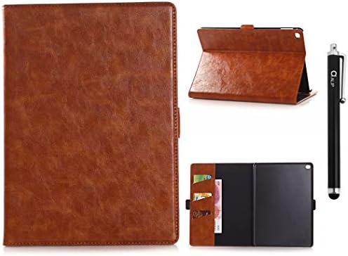 Apple iPad Air2 Folio Case - High Quality Luxury Oil Wax Crazy Horse Style Leather Standing Case for iPda air2 (iPad 6) - Brown