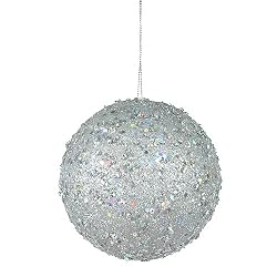 Fancy Silver Holographic Glitter Drenched Christmas Ball Ornament 3"