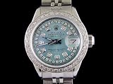 Rolex SS Ladies String Datejust Watch Diamonds Ice Blue