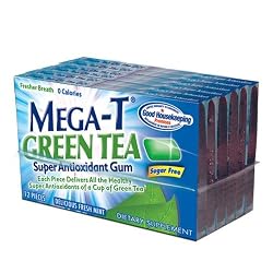 Mega-T Green Tea Chewing Gum, Delicious Fresh Mint Flavor, 12 pieces (Pack of 6)