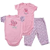 Hudson Baby Butterfly Garden 2 Bodysuits and Pants - Pink, 6-9 Months