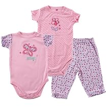 Hudson Baby Butterfly Garden 2 Bodysuits and Pants - Pink, 9-12 Months
