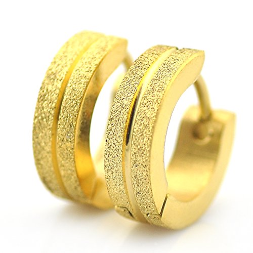 Sirius Jewelry Mens Earrings Novelty Shinny Gold Pair Stainless Steel Huggie Hoop Set, 2pcs
