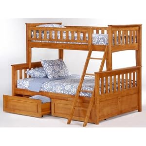 Newport Twin over Full Bunk Bed plus Understorage Unit with Medium Oak Finish by Bunksnstuff