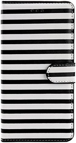 SumacLife Striped Wallet Stand Case for iPhone 6 Plus - Retail Packaging - Black/White