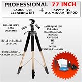 Professional 77 Inch Build in Bubble Leveling, Geared Elevator, Heavy Duty Aluminum Tripod Extend to 77