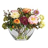 Mixed Peony w/Glass Vase Silk Flower Arrangement
