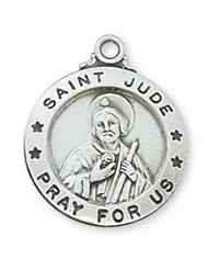 Solid .925 Sterling Silver St. Saint Jude 3/4" Patron St. Saint Medal Pendant w/20" Chain Necklace in Gift Box