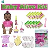 Hasbro 18954 Baby Alive Sip N Slurp African American Bundle With Hasbro 18655 Baby Alive Diapers 6 Pack - Hasbro 18654 Baby Alive Doll Food - Hasbro 18650 Baby Alive Sweet Slumbers Dress Up Set - Hasbro 18931 Baby Alive Cute N Comfy Hoodie Set