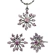 Sparkling Pink Sapphire Cubic Zirconia Snowflake Platinum Overlay CAREFREE Sterling Silver Pendant Necklace and Stud Earrings Set