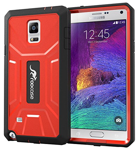 Galaxy Note 4 Case, roocase Note 4 Tough Case Hybrid PC / TPU Full Body Armor Case with Built-in Screen Protector for Samsung Galaxy Note 4 (2014), Red