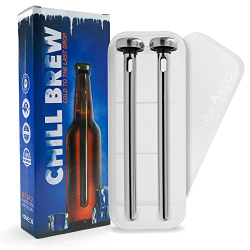 Beer Chiller Stick [2-Pack] with Washable Plastic Storage Case, Chill Brew Beer Chillers, Keeps Beer Cold Longer Than a Koozie