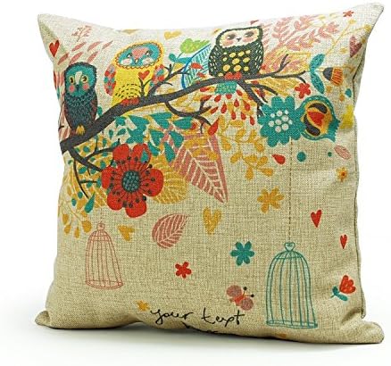 VIVOSKYVIEW 18 X 18 Inch Cotton Home Decorative Throw Pillow Cover Cushion Case (Owl)