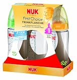 Produkt-Bild: NUK 10225083 - First choice 3 f&uuml;r 2 Set mit 3 Weithalsflaschen 300 ml aus PP mit Anti-Colic Flaschensauger aus Silikon Gro&szlig;.1 f&uuml;r Milch,  Farbe nicht frei w&auml;hlbar