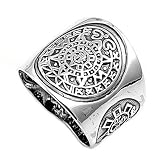 Sterling Silver Aztec Calendar Ring with 6mm Band 19mm Face Height in Sizes 9-15