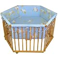 HONEY BEE Baby Laufgitter Laufstall 6 eckig + Einlage blau Ente, 3 fach h�henverstellbar