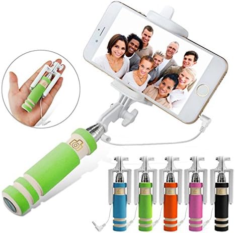 Feeyo 5.5 Inch Ultra Compact Foldable Quicksnap Extendable Wired Mini Selfie Stick with Remote Shutter with Adjustable Phone Holder for Iphone 6 Plus 5 5s 5c Samsung S6 Edge Android (Green)