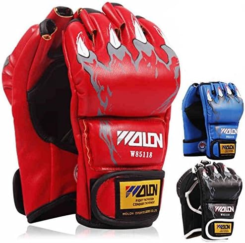 Sparring Grappling Boxing Fight Punch Ultimate Mitts Gloves MMA UFC Leather (Red)