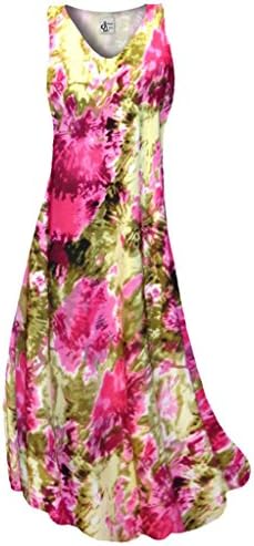 Sanctuarie Designs Women's /3x Tall/Hot Pink Olive Tie Dye Slinky Print V Neck Tank Plus Size Supersize Maxi Dress/3x Tall/./
