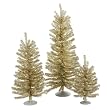 Set of 3 Champagne Artificial Tinsel Christmas Trees 12", 18" & 24" - Unlit