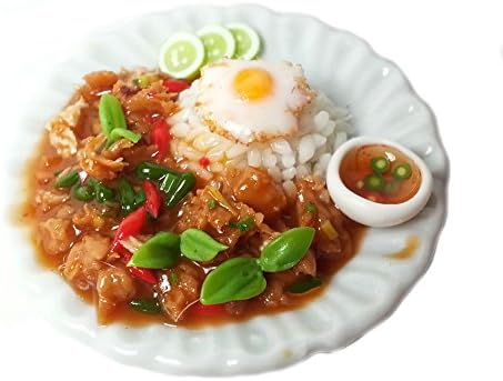 Miniatures Food : Realistic Thai Food Collection : Thai Basil Pork With Rice , 2 Inches approx. by Kantiya