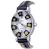 Chic Oval Black Flower Encircled Murano Millefiori Watch Wrist