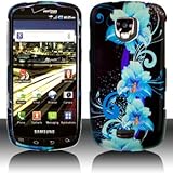 Black Blue Flower Snap on Design Hard Case Faceplate for Samsung Droid Char ....